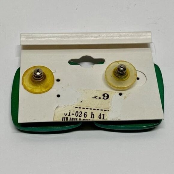 Cara Mia Vintage Earrings Green Polished Acrylic Squares Stud Post 1980's NWT - Picture 4 of 7